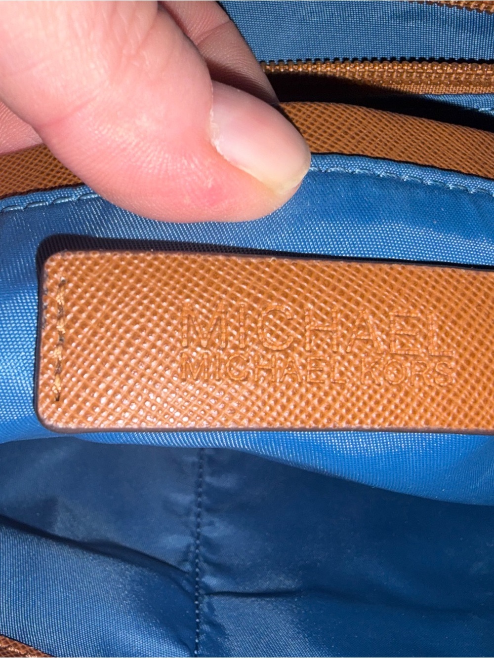Michael Kors light blue nylon tote with brown leather trim - Picture 14 of 15